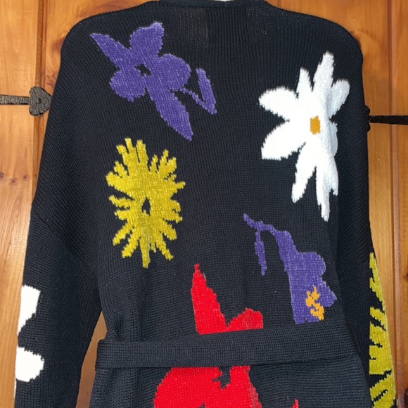 Urban Outfitters Chenille Cardigan black coral tie waist - Picture 6 of 9